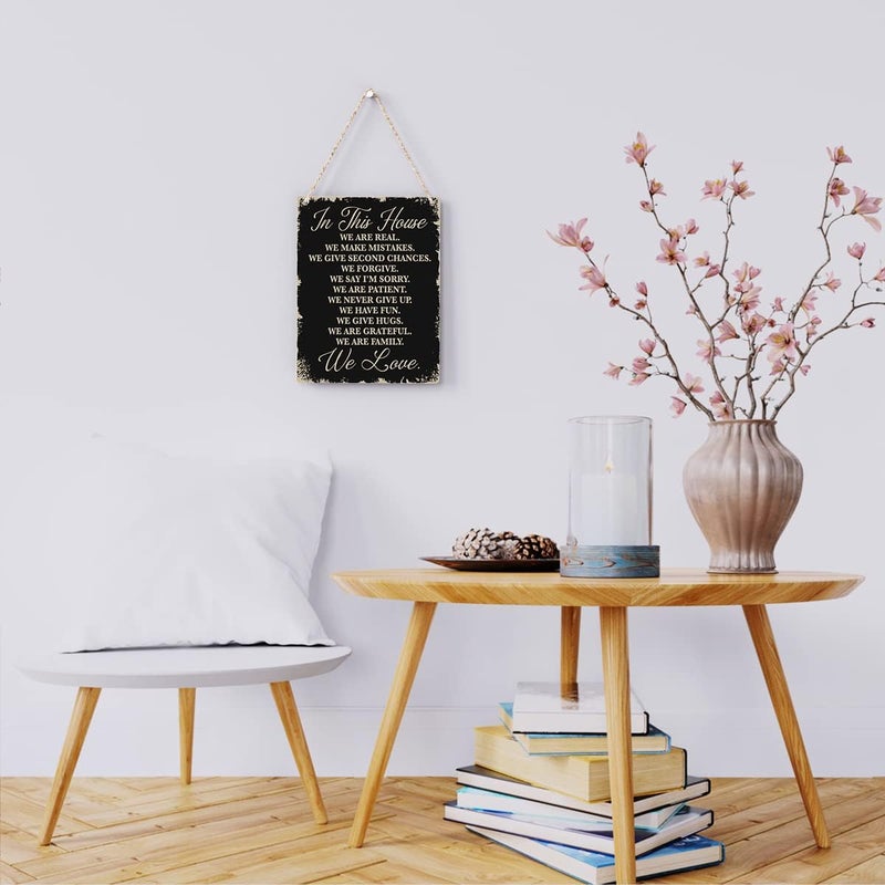 BELLOWDEER In This House Wooden Hanging Sign, House Rules Signs, Farmhouse Living Room Home Decor Wall Art, Inspirational Family Quote, Scripture Wooden Hanging Sign for Farmhouse Home Wall Art Decoration - Image 2